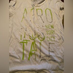 Aeropostale White and Green Graphic Tee